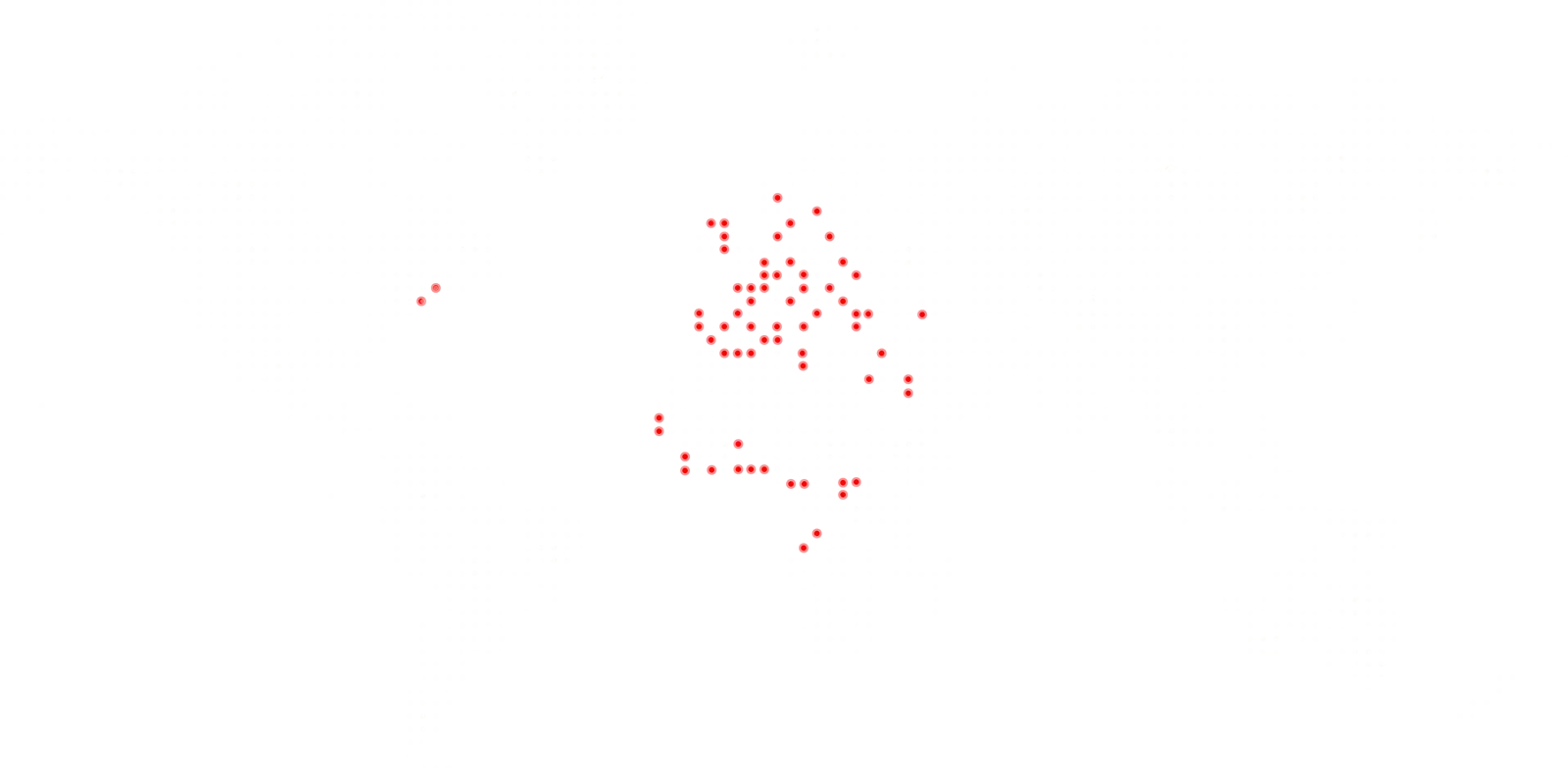 Dotted world map with red markers concentrated around Europe.